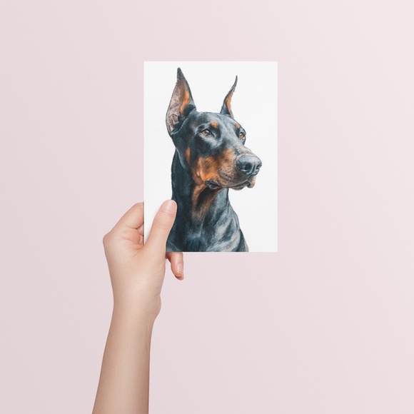 Watercolor Black Doberman Dog Portrait Wall Art Print Poster Unframed - Picture 5 of 6